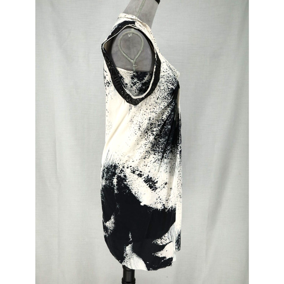 Sachin and Babi Ankasa Dress Womens 4 Ivory Black Silk Lined Sequins Shift Pleat - Picture 8 of 14